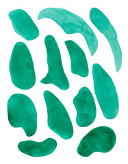 Isolated watercolor stains. Strokes of emerald green color with a soft brush