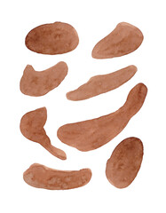 Isolated watercolor stains. Burnt umber color strokes with a soft brush
