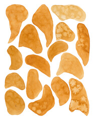 Isolated watercolor stains. Strokes of yellow-golden color with a soft brush