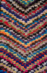 Carpet of many colorful pieces of fabric in Morocco