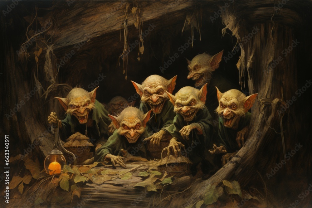 Wall mural mischievous goblins lurking in shadowy corners - generative ai - Wall murals