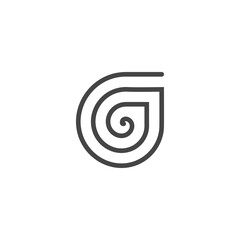 The monogram is the letter G and spiral. Elegant and outline.