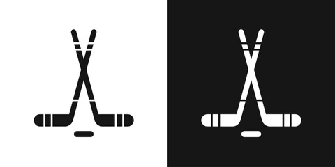 Hockey stick vector icon. Crossed sticks and puck, hockey sign - obrazy, fototapety, plakaty