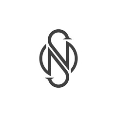 The monogram is the letter S and N. Elegant and outline.