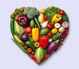 various vegetables arranged into a heart shape. generative AI