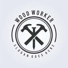 Fototapeta premium crossing hammer of carpenter symbol icon logo badge vector illustration design
