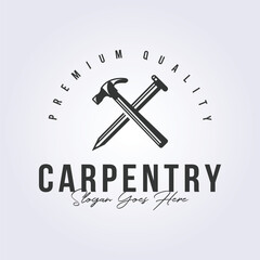 crossing hammer with steel nail logo vector, carpenter icon symbol illustration design