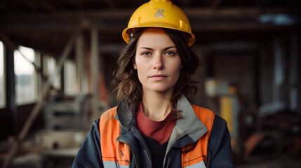 Confident woman on construction site. Strong, independent female leadership with successful career in building. Professionally overseeing work, embodying empowerment and breaking gender stereotypes