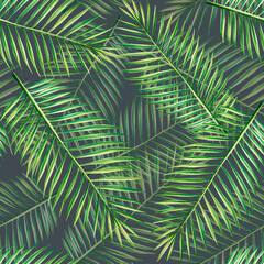 Watercolor seamless pattern with realistic tropical illustration of palm leafs isolated on white background. Beautiful botanical hand painted floral elements. For designers, spa decoration, postcar