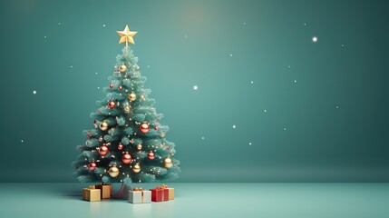  a christmas tree with presents under it and a star on top.  generative ai