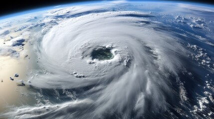View from space, cyclone forming on earth, natural dexterity concept. Generative AI