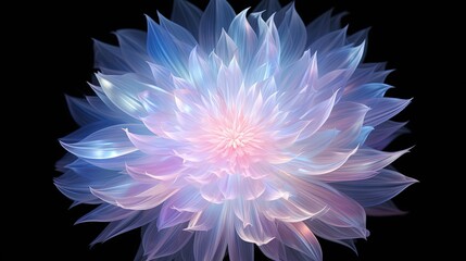  a blue and pink flower on a black background with a black background.  generative ai