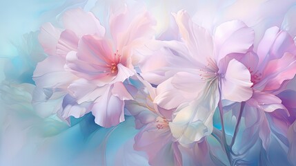  a painting of pink flowers on a blue background with a pink center.  generative ai