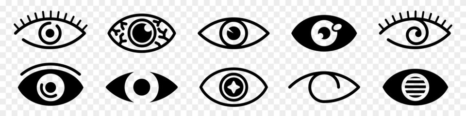 Eyes icon collection. Set of black eye signs. Vision symbols. Retina scan eye icons. View and eye icons - obrazy, fototapety, plakaty