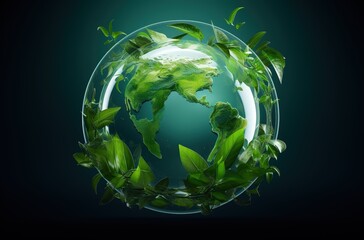Green background with planet earth, environmental preservation concept. Generative AI