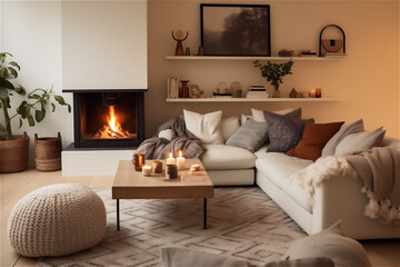 Modern cosy living room with sofa and coffee table