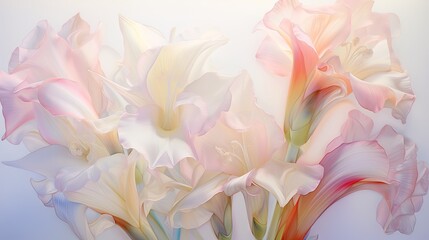  a painting of a bunch of flowers in pastel colors.  generative ai