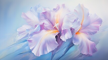  a painting of two white flowers with a blue back ground.  generative ai