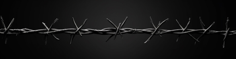 barbed wire on a black background long frame