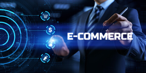 Fototapeta na wymiar E-commerce online shopping business technology concept on screen.