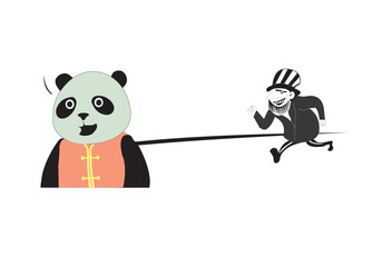 Panda funny illustration with a old man.