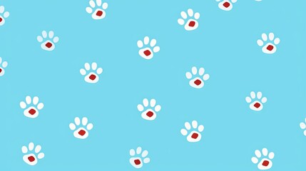  a blue background with white and red paw prints on it. generative ai