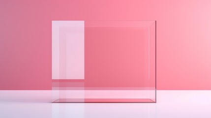  a glass case sitting on top of a white floor next to a pink wall.  generative ai