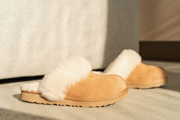 Low angel view of stylish home slippers