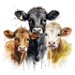 Three Cute Gelbvieh Cow Watercolor Png Graphic