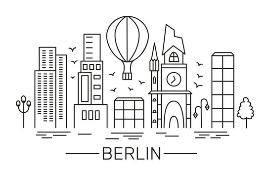 Vector illustration Berlin city on a white background. Lineart style. Design of various souvenirs, stickers, mugs, magnets.