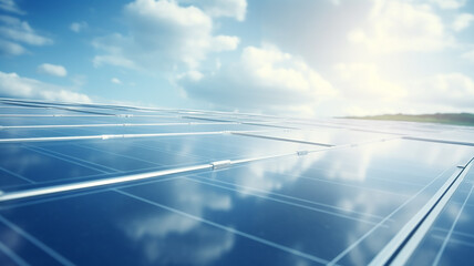 texture of solar panels, and reflection of the blue sky with clouds, green transition pure energy of the sun abstract background