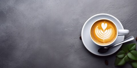 coffee latte in photo on black cement background. generative AI