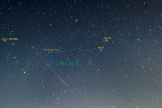 Constellation guide (How to find), Meteor passing through Capricornus, Algedi, dabih (Autumn fall season)