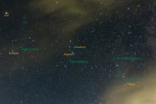 Constellation guide (How to find), Delphinus, Sualocin, Rotanev (Autumn fall season)