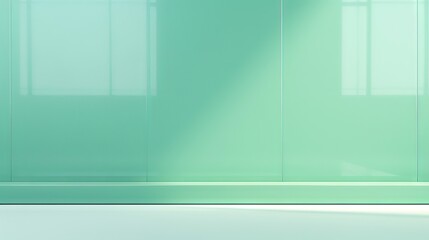  a green room with a white floor and a white wall.  generative ai