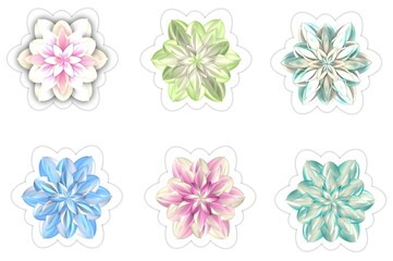 shiny colorful flowers stickers set7