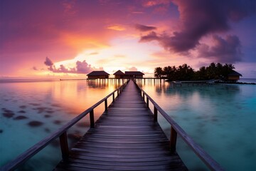 Fototapeta na wymiar Breathtaking Maldives sunset, a luxury vacation in a tranquil paradise