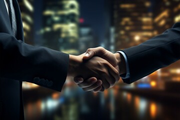 Businessmen finalize a successful meeting with handshakes, illustrating merger concepts
