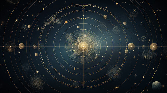 astrological background with planets and copy space