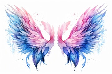 Fototapeta na wymiar Beautiful magic watercolor blue pink wings.