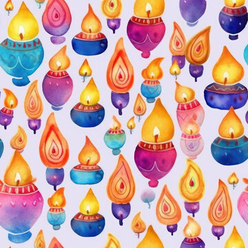 Seamless Watercolor Diwali Pattern, Generative AI
