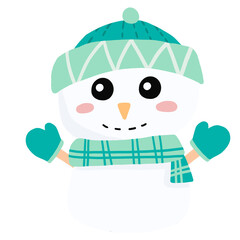 snowman with blue crochet hat and glove