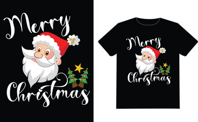 Merry Christmas Vintage T-shirt Design with Vector Santa Claus, Tree, Star, Gift .  Shirt for Men, Women and children. vintage t-shirt.