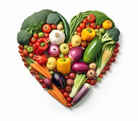 various kinds of fresh vegetables arranged in the shape of a heart. generative AI