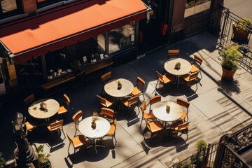 Fototapeta na wymiar Aerial view of a empty outdoor cafe