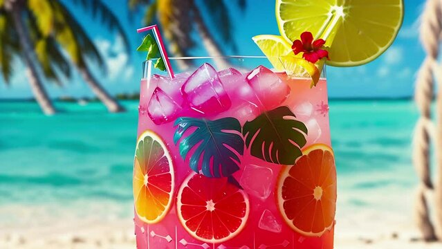 Bahama Mama cocktail on the beach.