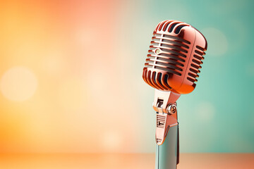 Retro and vintage microphone on stage,isolated on plain color background,podcast