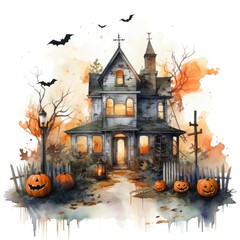 Fototapeta na wymiar Watercolor Halloween illustration on white background.