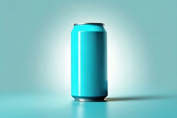 Isolated Cyan Soda Can Mockup on Blank Soft Background Generative AI, Concept For Design