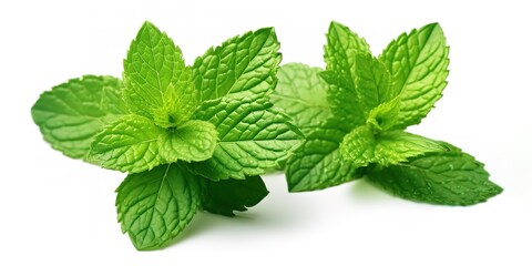 Fresh green mint leaves in photo on white background. generative AI